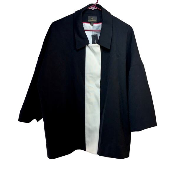 JCP Worthington Women's Plus 2X Black & Ivory Full Zip Jacket No Belt 3/4 Sleeve - Picture 1 of 5